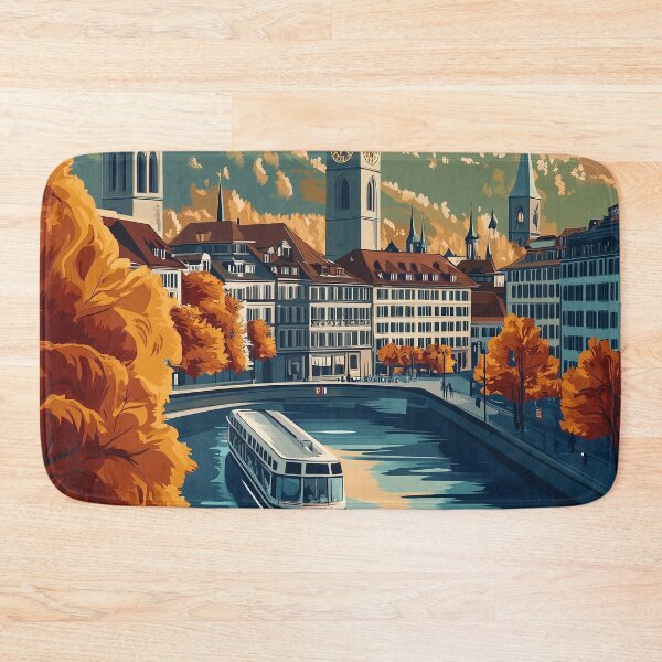 Item preview, Vintage Zurich City Skyline Art Print | Retro Swiss Travel Poster | Iconic Lake Zurich & Grossmünster Wall Decor | Zurich City Artwork | Mid-Century Modern Design designed and sold by nomiraclehere.