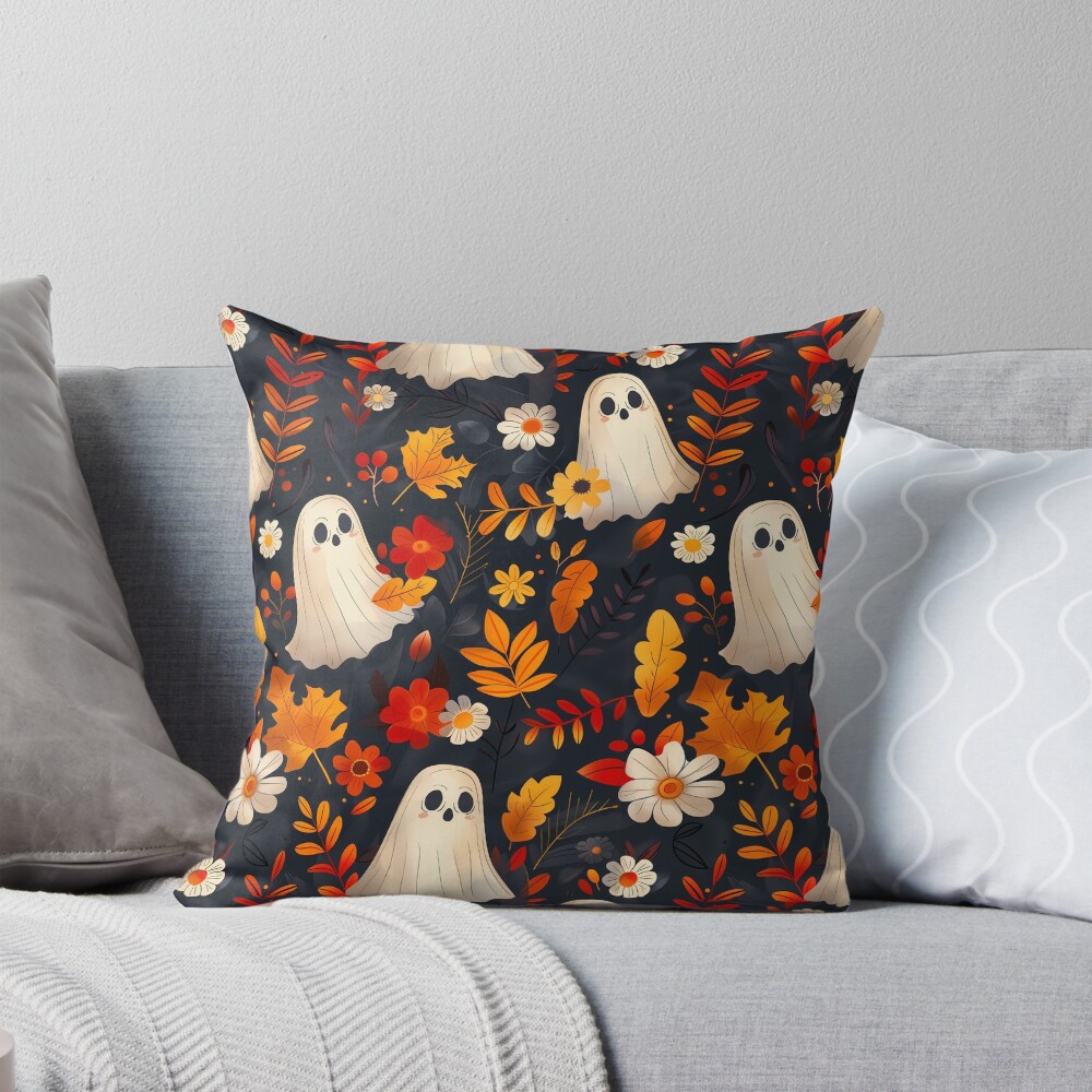 Spooky Ghosts: Fall Leaves Edition Throw Pillow