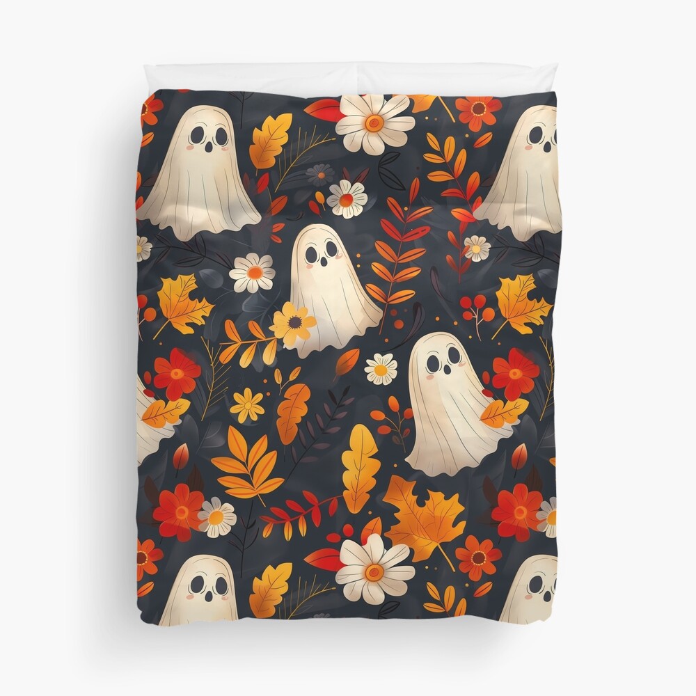 Spooky Ghosts: Fall Leaves Edition Duvet Cover