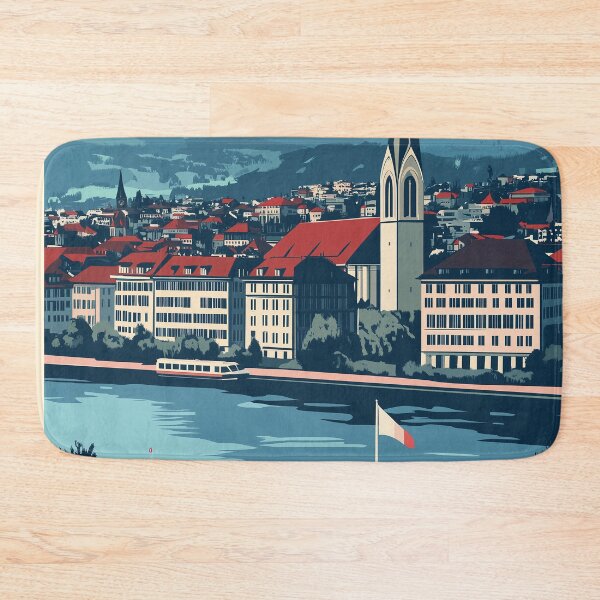 Item preview, Vintage Zurich City Skyline Art Print | Retro Swiss Travel Poster | Iconic Lake Zurich & Grossmünster Wall Decor | Zurich City Artwork | Mid-Century Modern Design designed and sold by nomiraclehere.
