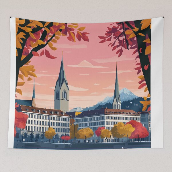 Item preview, Vintage Zurich City Skyline Art Print | Retro Swiss Travel Poster | Iconic Lake Zurich & Grossmünster Wall Decor | Zurich City Artwork | Mid-Century Modern Design designed and sold by nomiraclehere.