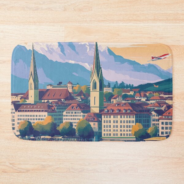 Item preview, Vintage Zurich City Skyline Art Print | Retro Swiss Travel Poster | Iconic Lake Zurich & Grossmünster Wall Decor | Zurich City Artwork | Mid-Century Modern Design designed and sold by nomiraclehere.