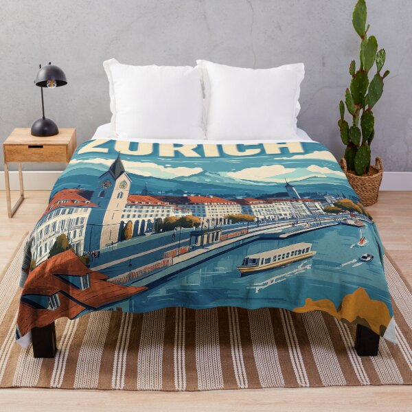 Item preview, Vintage Zurich City Skyline Art Print | Retro Swiss Travel Poster | Iconic Lake Zurich & Grossmünster Wall Decor | Zurich City Artwork | Mid-Century Modern Design designed and sold by nomiraclehere.
