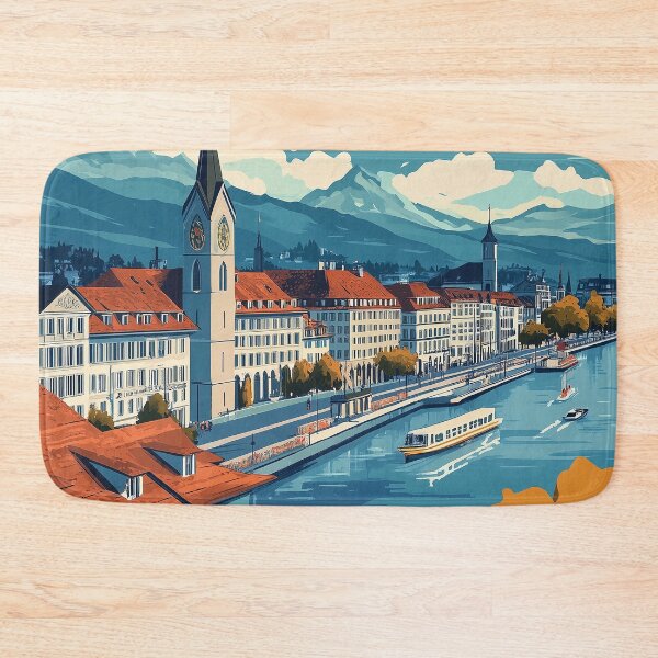 Item preview, Vintage Zurich City Skyline Art Print | Retro Swiss Travel Poster | Iconic Lake Zurich & Grossmünster Wall Decor | Zurich City Artwork | Mid-Century Modern Design designed and sold by nomiraclehere.