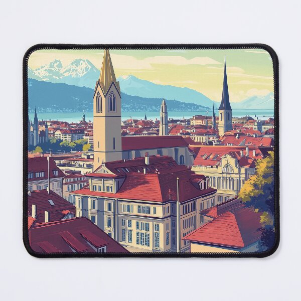 Item preview, Vintage Zurich City Skyline Art Print | Retro Swiss Travel Poster | Iconic Lake Zurich & Grossmünster Wall Decor | Zurich City Artwork | Mid-Century Modern Design designed and sold by nomiraclehere.