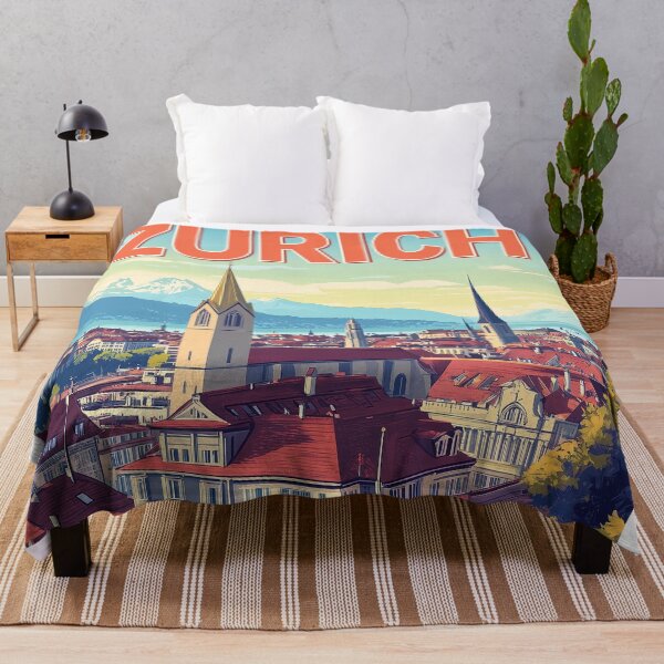 Item preview, Vintage Zurich City Skyline Art Print | Retro Swiss Travel Poster | Iconic Lake Zurich & Grossmünster Wall Decor | Zurich City Artwork | Mid-Century Modern Design designed and sold by nomiraclehere.