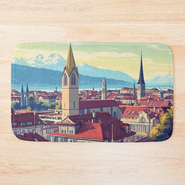 Item preview, Vintage Zurich City Skyline Art Print | Retro Swiss Travel Poster | Iconic Lake Zurich & Grossmünster Wall Decor | Zurich City Artwork | Mid-Century Modern Design designed and sold by nomiraclehere.