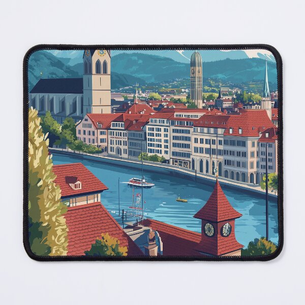 Item preview, Vintage Zurich City Skyline Art Print | Retro Swiss Travel Poster | Iconic Lake Zurich & Grossmünster Wall Decor | Zurich City Artwork | Mid-Century Modern Design designed and sold by nomiraclehere.