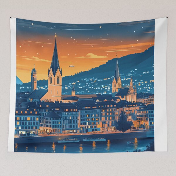 Item preview, Vintage Zurich City Skyline Art Print | Retro Swiss Travel Poster | Iconic Lake Zurich & Grossmünster Wall Decor | Zurich City Artwork | Mid-Century Modern Design designed and sold by nomiraclehere.
