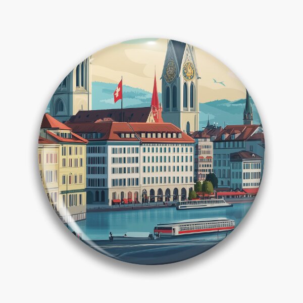 Item preview, Vintage Zurich City Skyline Art Print | Retro Swiss Travel Poster | Iconic Lake Zurich & Grossmünster Wall Decor | Zurich City Artwork | Mid-Century Modern Design designed and sold by nomiraclehere.