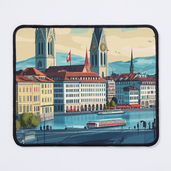 Item preview, Vintage Zurich City Skyline Art Print | Retro Swiss Travel Poster | Iconic Lake Zurich & Grossmünster Wall Decor | Zurich City Artwork | Mid-Century Modern Design designed and sold by nomiraclehere.