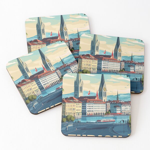 Item preview, Vintage Zurich City Skyline Art Print | Retro Swiss Travel Poster | Iconic Lake Zurich & Grossmünster Wall Decor | Zurich City Artwork | Mid-Century Modern Design designed and sold by nomiraclehere.