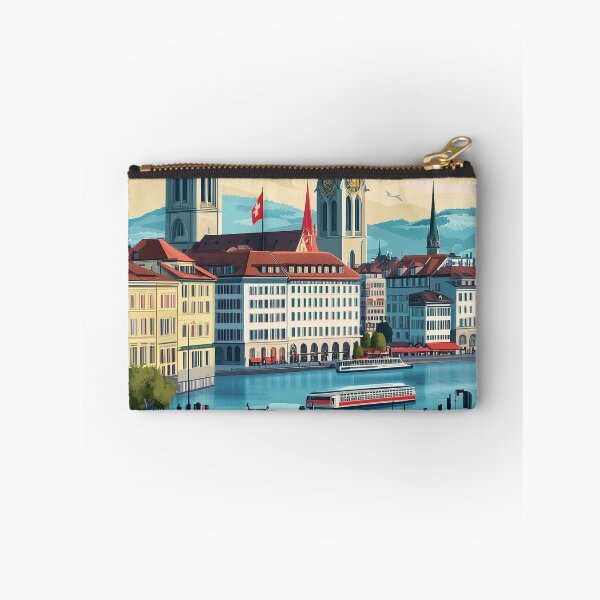 Item preview, Vintage Zurich City Skyline Art Print | Retro Swiss Travel Poster | Iconic Lake Zurich & Grossmünster Wall Decor | Zurich City Artwork | Mid-Century Modern Design designed and sold by nomiraclehere.