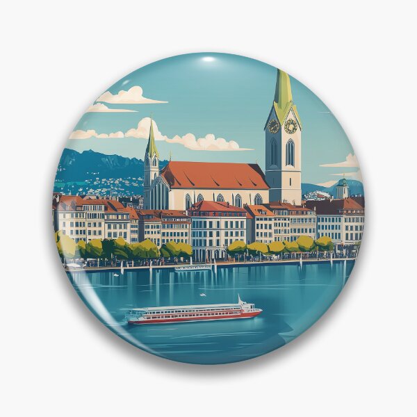 Item preview, Vintage Zurich City Skyline Art Print | Retro Swiss Travel Poster | Iconic Lake Zurich & Grossmünster Wall Decor | Zurich City Artwork | Mid-Century Modern Design designed and sold by nomiraclehere.