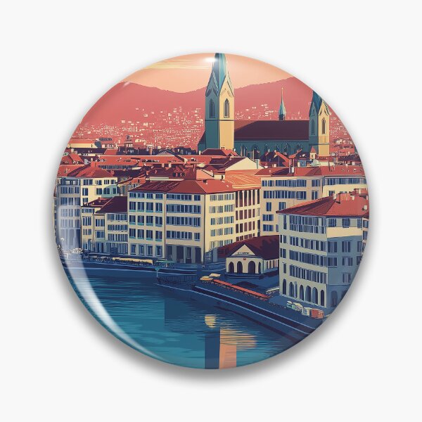 Item preview, Vintage Zurich City Skyline Art Print | Retro Swiss Travel Poster | Iconic Lake Zurich & Grossmünster Wall Decor | Zurich City Artwork | Mid-Century Modern Design designed and sold by nomiraclehere.