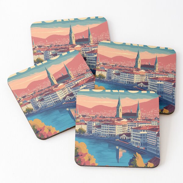 Item preview, Vintage Zurich City Skyline Art Print | Retro Swiss Travel Poster | Iconic Lake Zurich & Grossmünster Wall Decor | Zurich City Artwork | Mid-Century Modern Design designed and sold by nomiraclehere.