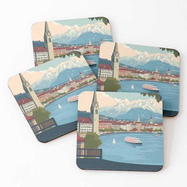 Item preview, Vintage Zurich City Skyline Art Print | Retro Swiss Travel Poster | Iconic Lake Zurich & Grossmünster Wall Decor | Zurich City Artwork | Mid-Century Modern Design designed and sold by nomiraclehere.