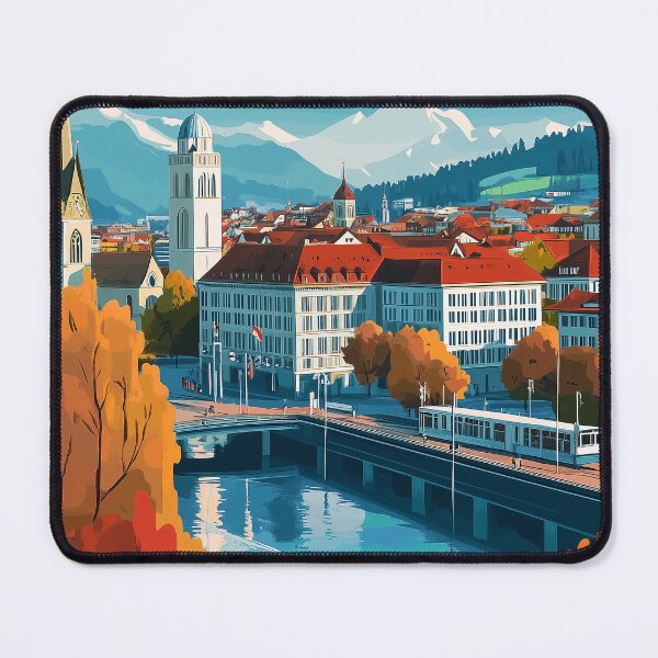 Item preview, Vintage Zurich City Skyline Art Print | Retro Swiss Travel Poster | Iconic Lake Zurich & Grossmünster Wall Decor | Zurich City Artwork | Mid-Century Modern Design designed and sold by nomiraclehere.