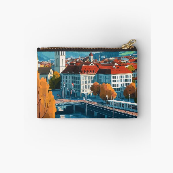 Item preview, Vintage Zurich City Skyline Art Print | Retro Swiss Travel Poster | Iconic Lake Zurich & Grossmünster Wall Decor | Zurich City Artwork | Mid-Century Modern Design designed and sold by nomiraclehere.