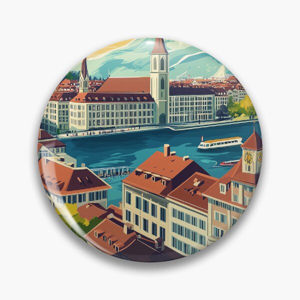 Item preview, Vintage Zurich City Skyline Art Print | Retro Swiss Travel Poster | Iconic Lake Zurich & Grossmünster Wall Decor | Zurich City Artwork | Mid-Century Modern Design designed and sold by nomiraclehere.