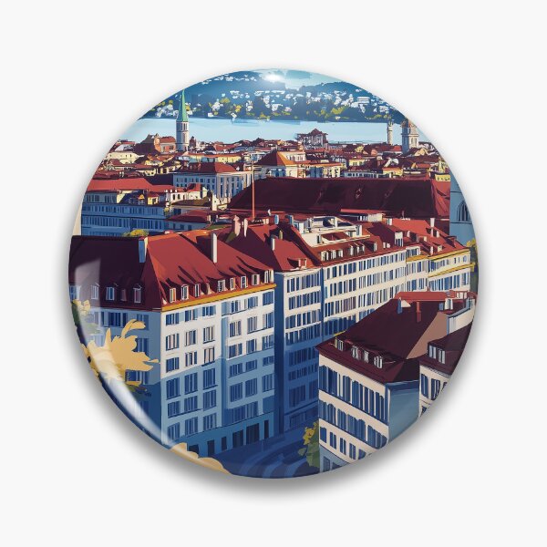 Item preview, Vintage Zurich City Skyline Art Print | Retro Swiss Travel Poster | Iconic Lake Zurich & Grossmünster Wall Decor | Zurich City Artwork | Mid-Century Modern Design designed and sold by nomiraclehere.