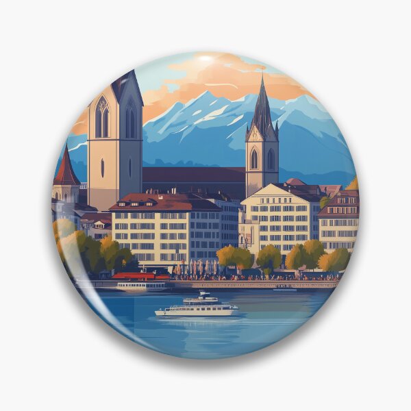 Item preview, Vintage Zurich City Skyline Art Print | Retro Swiss Travel Poster | Iconic Lake Zurich & Grossmünster Wall Decor | Zurich City Artwork | Mid-Century Modern Design designed and sold by nomiraclehere.