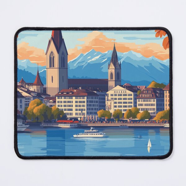 Item preview, Vintage Zurich City Skyline Art Print | Retro Swiss Travel Poster | Iconic Lake Zurich & Grossmünster Wall Decor | Zurich City Artwork | Mid-Century Modern Design designed and sold by nomiraclehere.