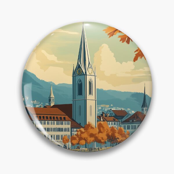 Item preview, Vintage Zurich City Skyline Art Print | Retro Swiss Travel Poster | Iconic Lake Zurich & Grossmünster Wall Decor | Zurich City Artwork | Mid-Century Modern Design designed and sold by nomiraclehere.
