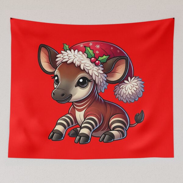 Item preview, Okapi wearing a christmas hat designed and sold by The  Knick Knack Nook.