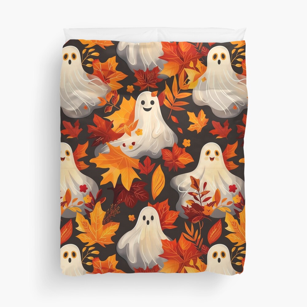 Spooky Fall Vibes Ghosts Duvet Cover