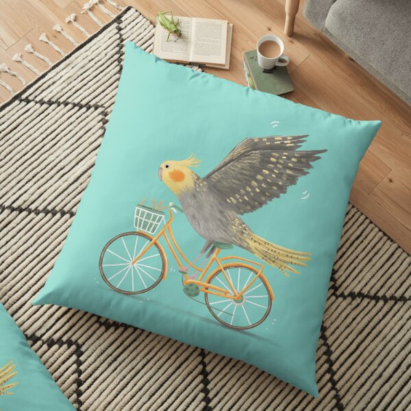 Cockatiel on a Bicycle  Floor Pillow