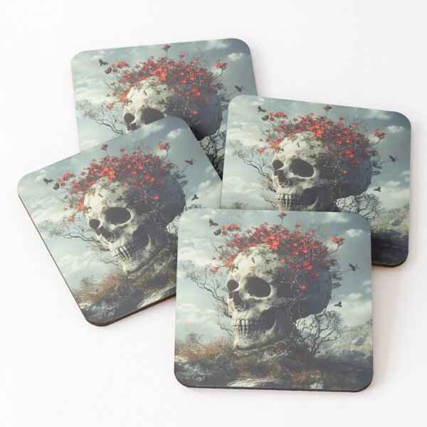 Item preview, Ethereal Convergence: Raven and Skull Amidst Jungle's Crimson Bloom designed and sold by MythSpire.