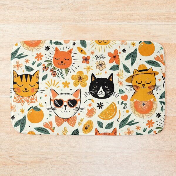 Item preview, Pattern Mood Cat Faces and Flowers & Little Orange Blossoms designed and sold by raedattia.