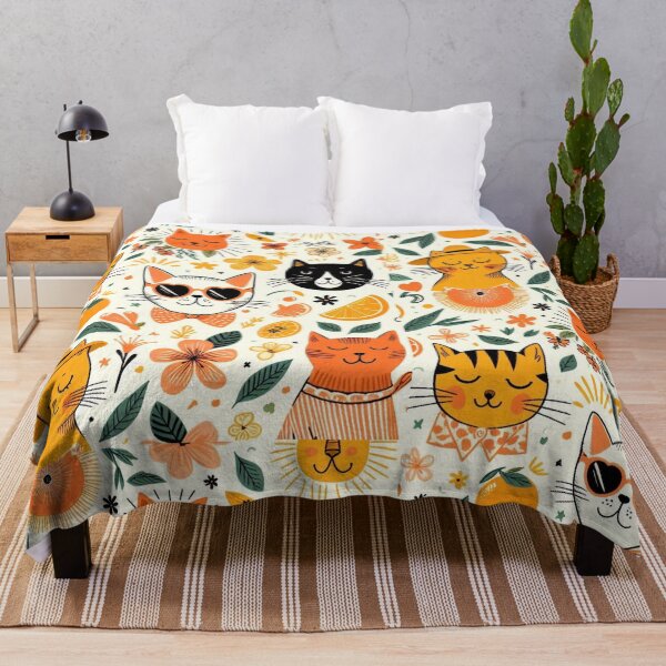 Item preview, Pattern Mood Cat Faces and Flowers & Little Orange Blossoms designed and sold by raedattia.