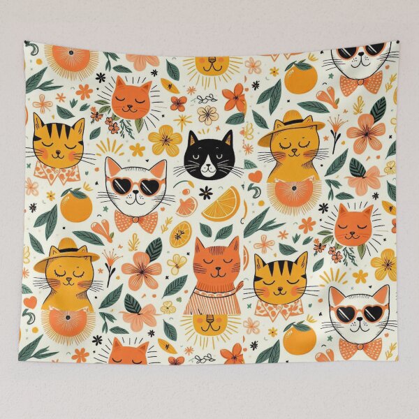 Item preview, Pattern Mood Cat Faces and Flowers & Little Orange Blossoms designed and sold by raedattia.