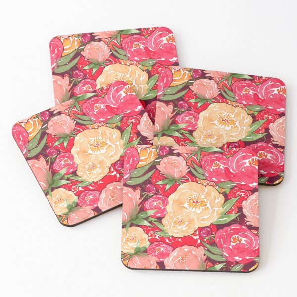 Item preview, Watercolor Peonies Pattern #7 (Orange Background) designed and sold by andrebalest.art.