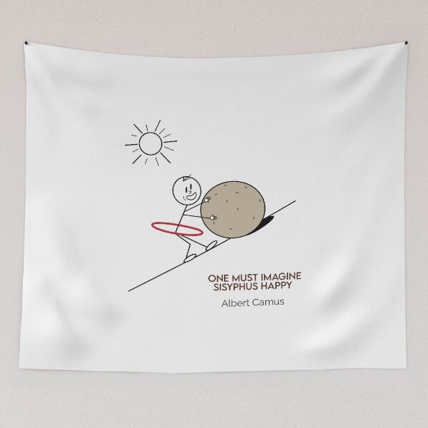 Item preview, One Must Imagine Sisyphus Happy Hula Hooping Philosophy Cartoons designed and sold by JoyfulSisyphus.