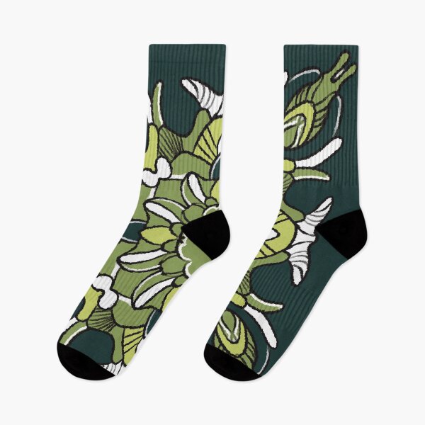Item preview, Green shades shape of fish with birds and flowers symmetrical pattern  designed and sold by SanaBerzh.