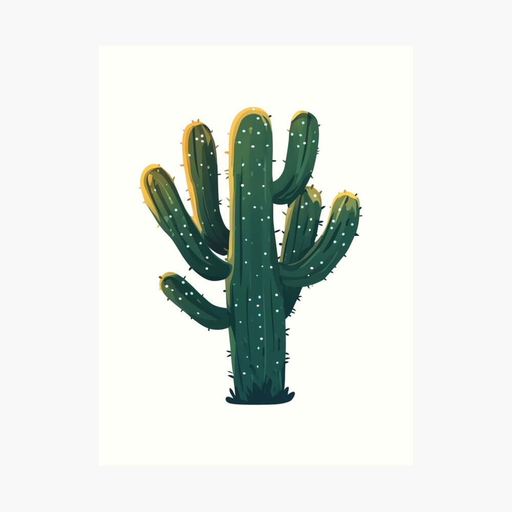 Art Print: Cute Saguaro Cactus in Desert sunlight
