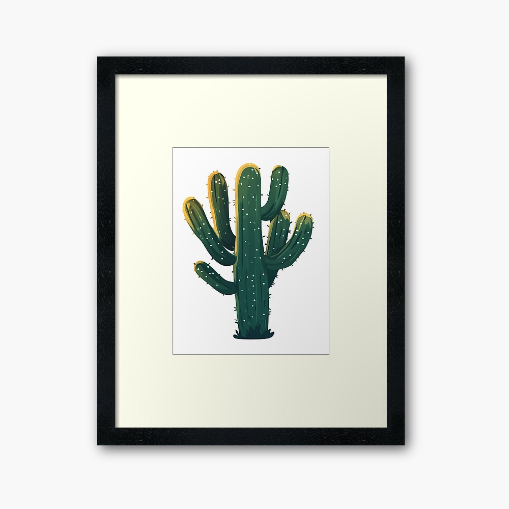 Framed Art Print Cute Saguaro Cactus in Desert sunlight Framed Art Print