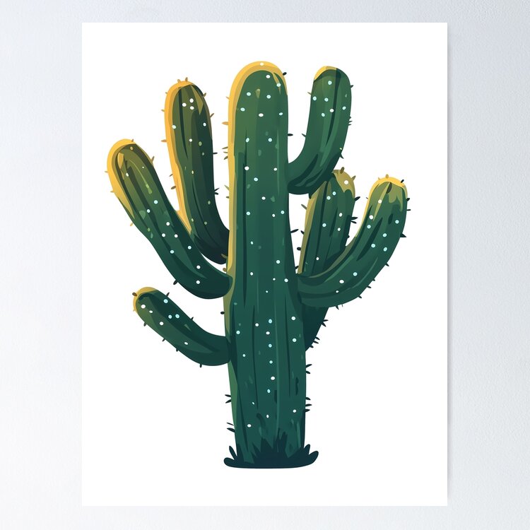 Poster Cute Saguaro Cactus in Desert sunlight