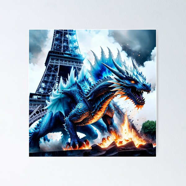 Item preview, Alvesart - Dragon 01 - Colossal Dragon and Eiffel Tower in Flames designed and sold by Alvesart.