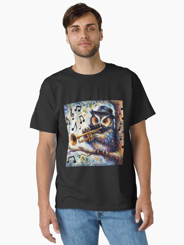 Thumbnail 2 of 7, Classic T-Shirt, Owl Hurt Playing New Orleans Jazz In A Tree designed and sold by ltcartoons.