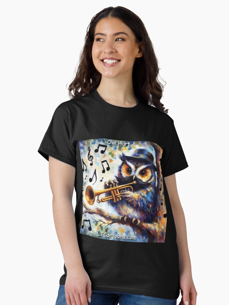 Thumbnail 1 of 7, Classic T-Shirt, Owl Hurt Playing New Orleans Jazz In A Tree designed and sold by ltcartoons.