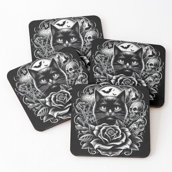 Item preview, Halloween Black Cat with Roses  Halloween Tattoo designed and sold by Expressions-Sel.