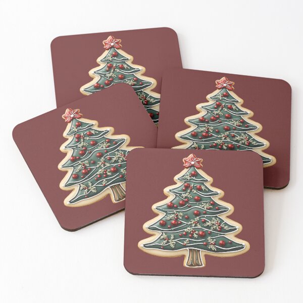 Item preview, Frosted Red and Green Christmas Tree Cookie designed and sold by LarkspurAndTea.