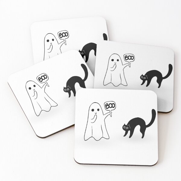 Item preview, Boo: black Cat afraid from a white Ghost Essential T-Shirt designed and sold by puurfectcat.