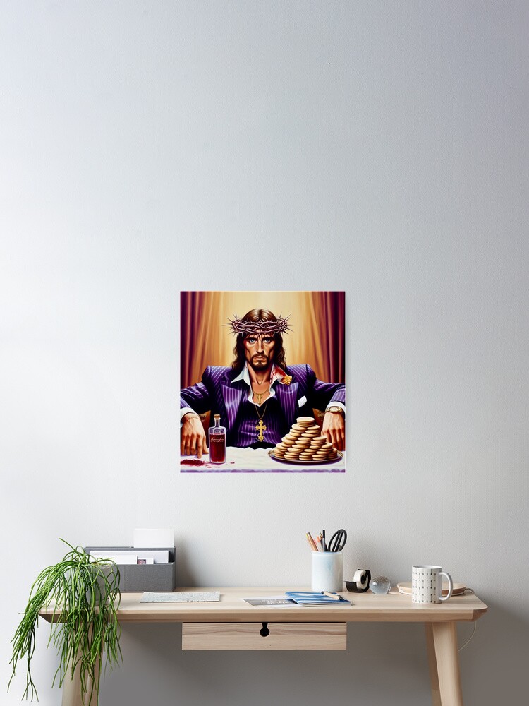 Color Scarface Jesus II - Jesus in Purple Pinstripe Suit Poster