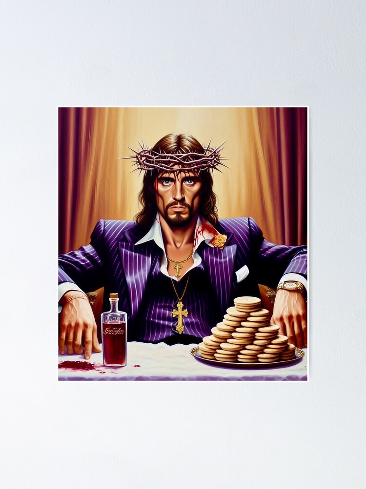 Color Scarface Jesus II - Jesus in Purple Pinstripe Suit Poster