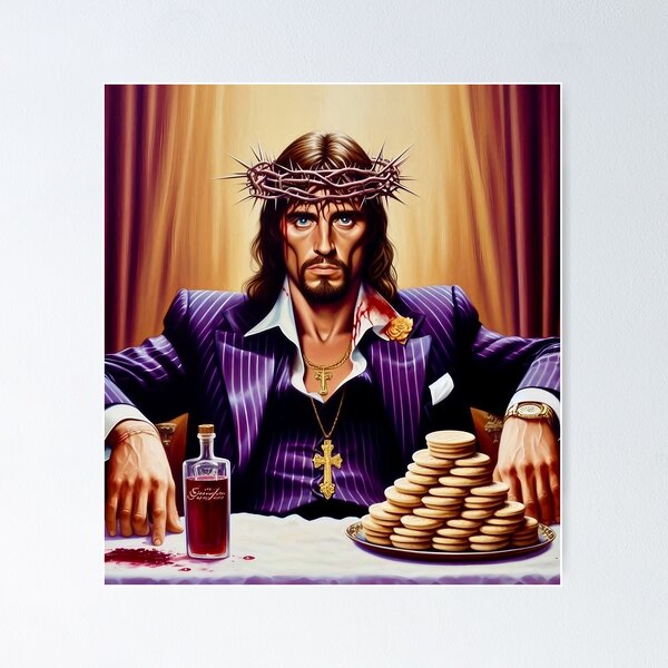 Color Scarface Jesus II - Jesus in Purple Pinstripe Suit Poster